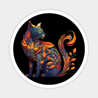 Magic Fall Cat Cute Vintage Cat Lover Autumn Leaves Magnet